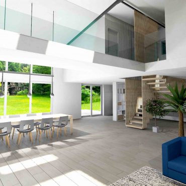 loft architecte interieur decoration passerelle baie vitrée blanc bois contemporain