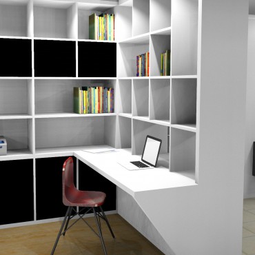 architecte interieur decoration decorateur salon bureau bibliothèque sur mesure blanc bois ordinateur