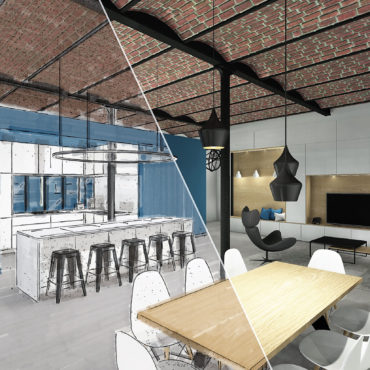 architecte intérieur architecte d'intérieur interieur architecture décorateur decoration décoration plans esquisses meuble mobilier sur-mesure sur mesure 3D conception verrière blanc noir ikea bois brique poutre contemporain buanderie